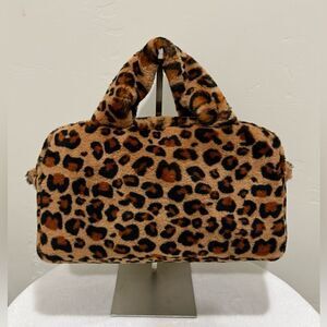 Leopard Real Shearling Lambskin Top Handles Bag/Large Baguette Bag/Crossbody